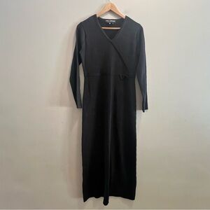 Nina Leonard Size Small Black Knit Wool Blend Dress V Neck Bow